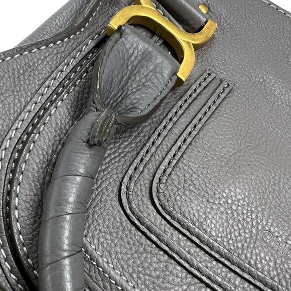 Chloe Gray Leather Marcie 2way Shoulder Handbag 01-20-63-65 145107 - Picture 6 of 11